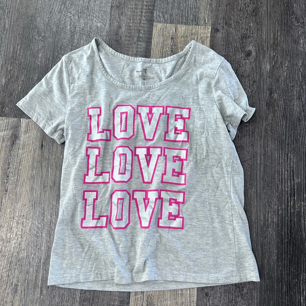 Gray Short Sleeve Tee with Pink Print